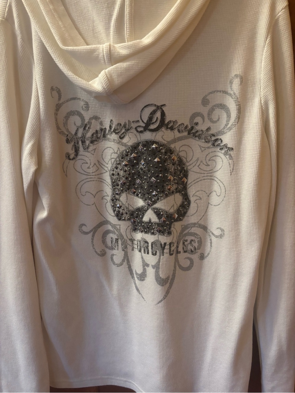 White Lace-Up thermal Hoodie Top with Script logo - Picture 5 of 6